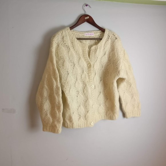 Mohair Cardigan, exposed button Pointelle Chunky Soft Knit, Sezane-Joia-style - Picture 2 of 8